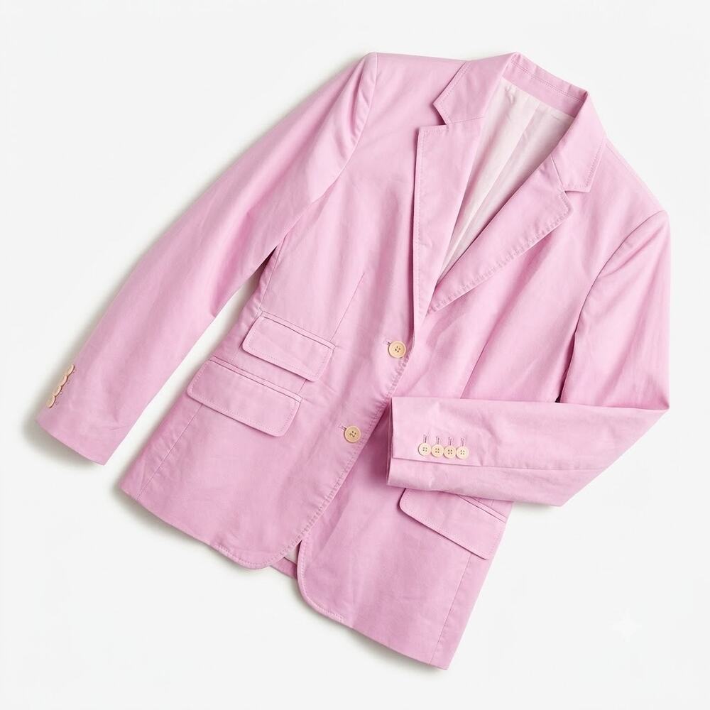 J CREW Cotton Schoolboy Blazer Pastel Pink Lightweight Summer Preppy Womens 8